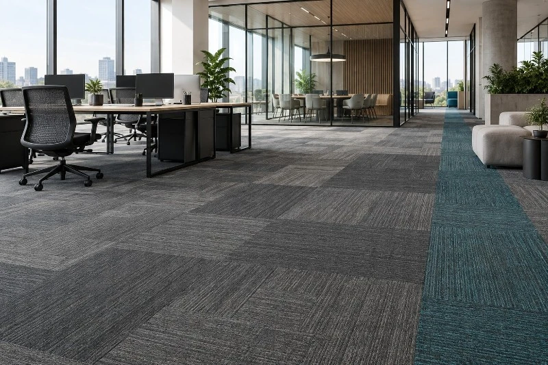Commercial Carpet Tile Flooring in a Modern Office Commercial Carpet Tile Flooring in a Modern Office