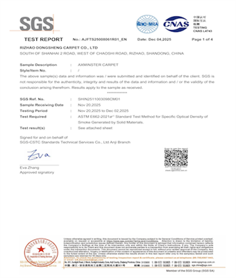 Dongsheng Axminster Carpet Passes SGS ASTM E622 Smoke Density Test